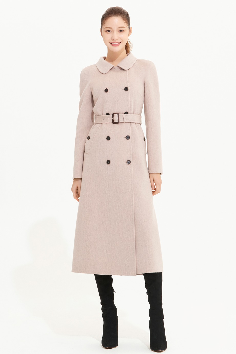 CASHMERE WOOL ROUND COLLAR DOUBLE COAT